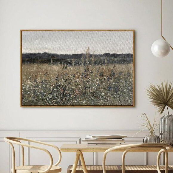 Framed Canvas Wall Art, Landscape Art, Meadow with Flowers, Modern Farmhouse Dec - Picture 3 of 7